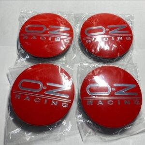 OZ Red, Silver Wording M595 Wheel Center Caps PA66M15 62mm set of 4